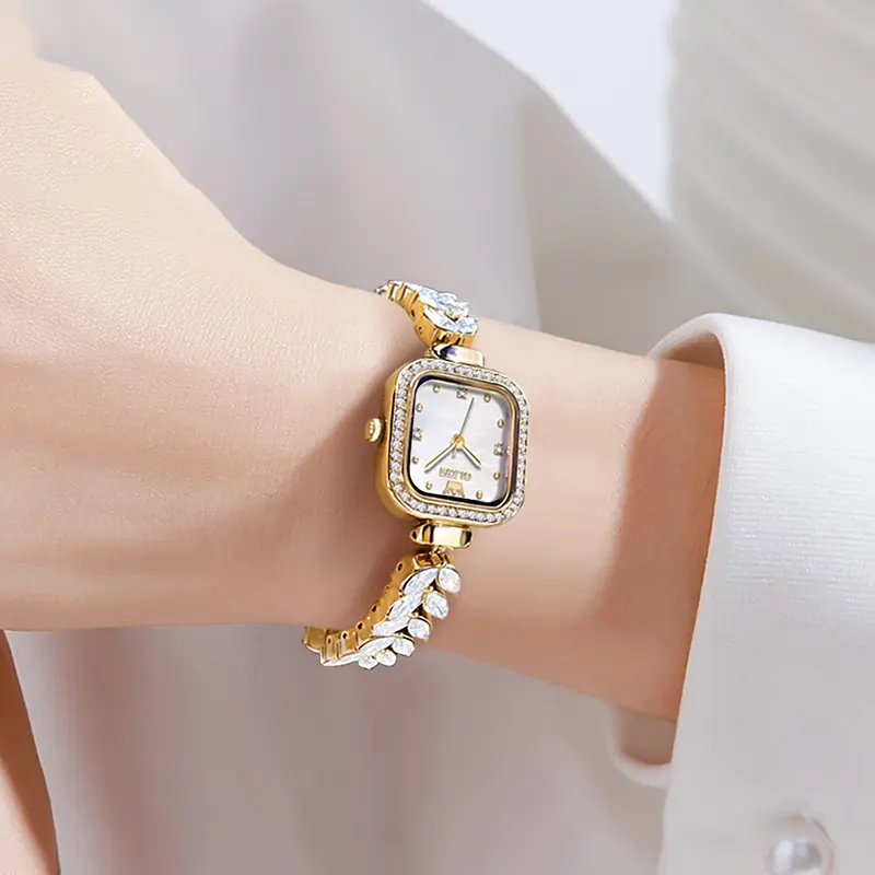 Olevs Silver Dial Gold-Tone Casual Ladies Watch- 9987